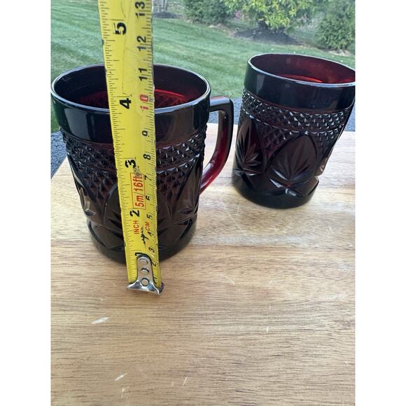 VINTAGE Ruby Red Mugs Luminarc Cristal D'arques France Cup Coffee Tea~ Set Of 4 - Picture 5 of 7